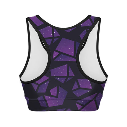 Purple Crystal Cosmic Galaxy Space Print Women's Sports Bra