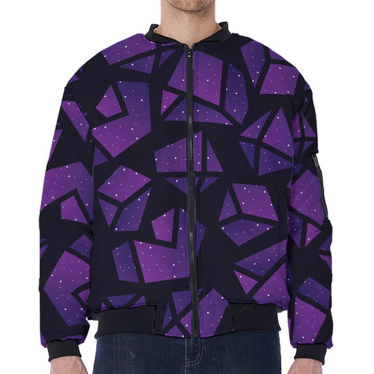 Purple Crystal Cosmic Galaxy Space Print Zip Sleeve Bomber Jacket