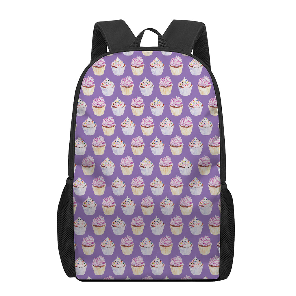 Purple Cupcake Pattern Print 17 Inch Backpack