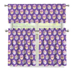 Purple Cupcake Pattern Print 3 Piece Kitchen Curtains