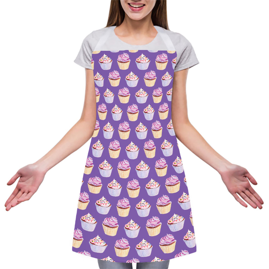Purple Cupcake Pattern Print Adjustable Apron