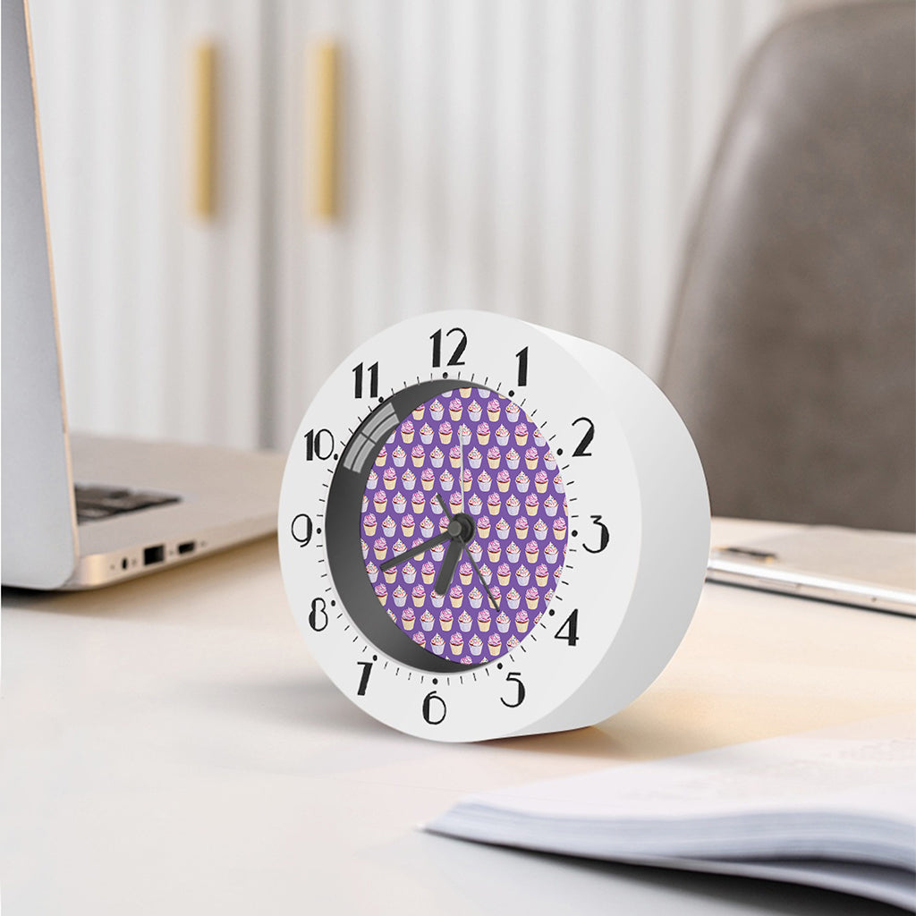 Purple Cupcake Pattern Print Alarm Clock