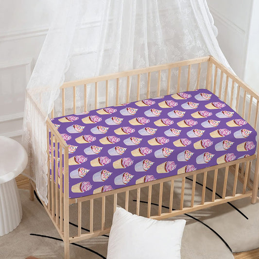 Purple Cupcake Pattern Print Baby Crib Sheet