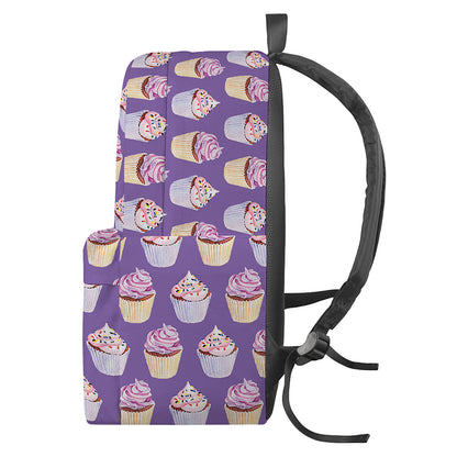 Purple Cupcake Pattern Print Backpack
