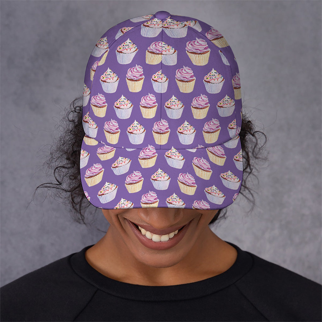 Purple Cupcake Pattern Print Baseball Cap