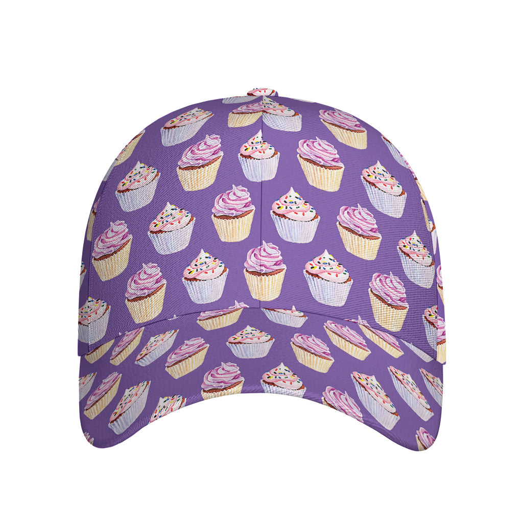 Purple Cupcake Pattern Print Baseball Cap