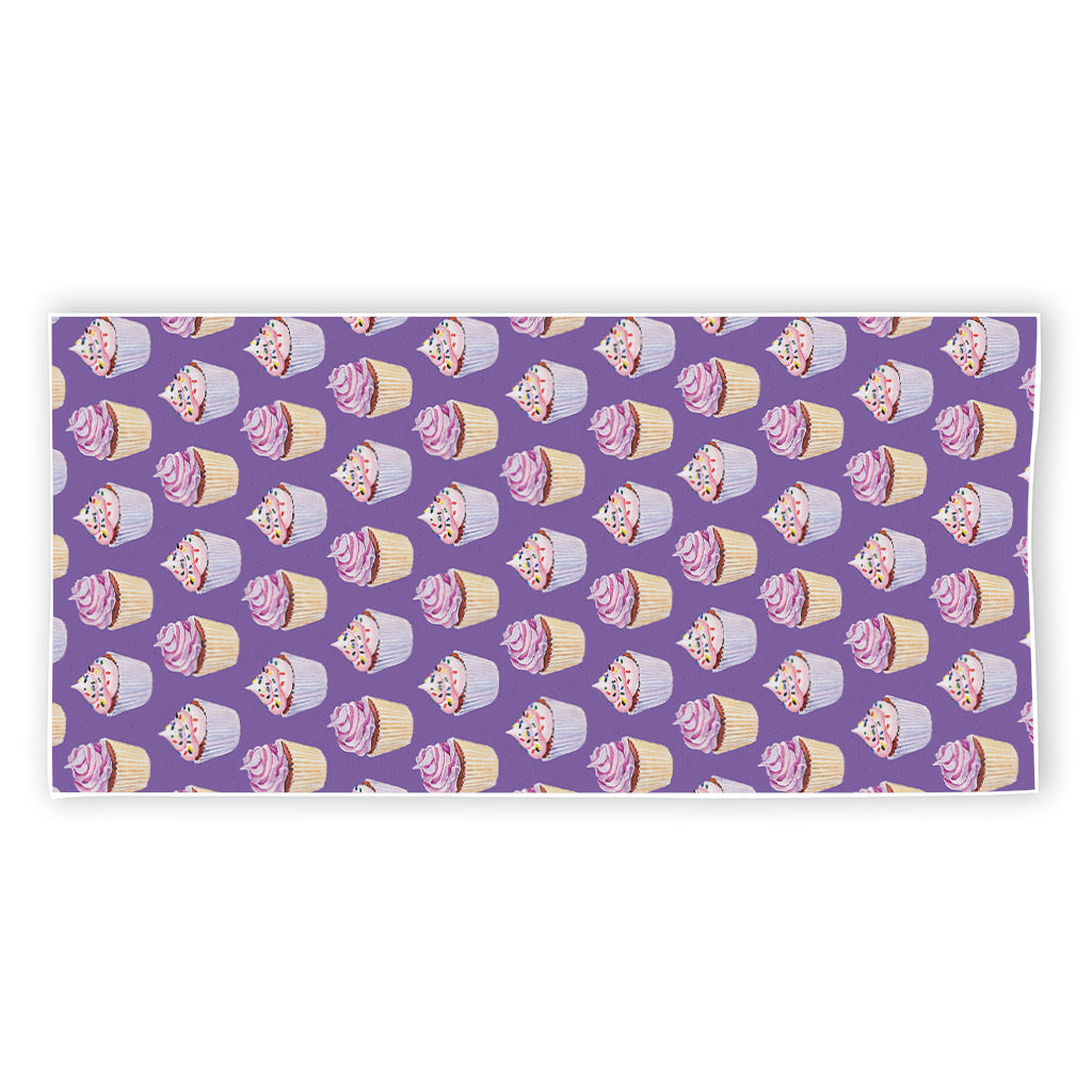 Purple Cupcake Pattern Print Beach Towel