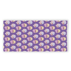 Purple Cupcake Pattern Print Beach Towel