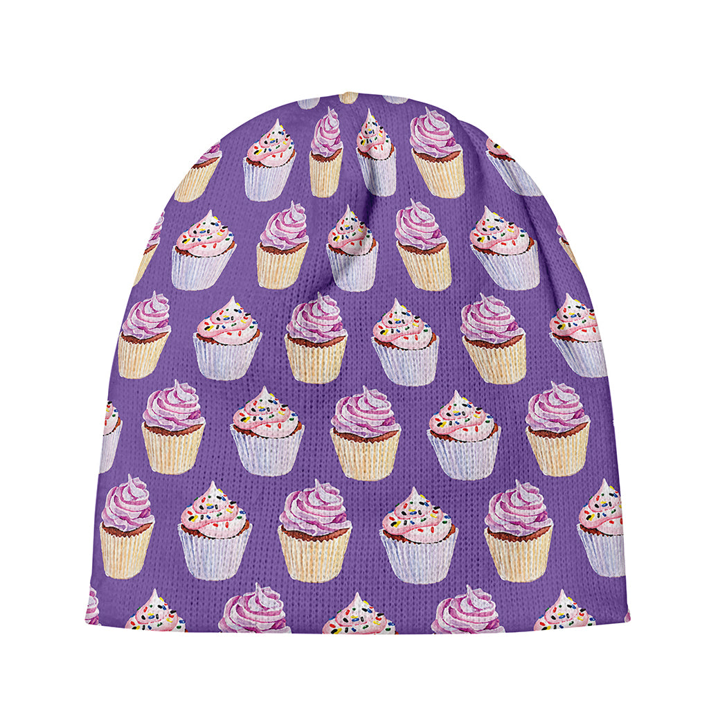 Purple Cupcake Pattern Print Beanie