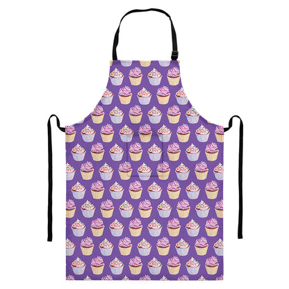 Purple Cupcake Pattern Print Bib Apron With Pocket