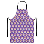 Purple Cupcake Pattern Print Bib Apron With Pocket