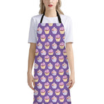 Purple Cupcake Pattern Print Bib Apron With Pocket