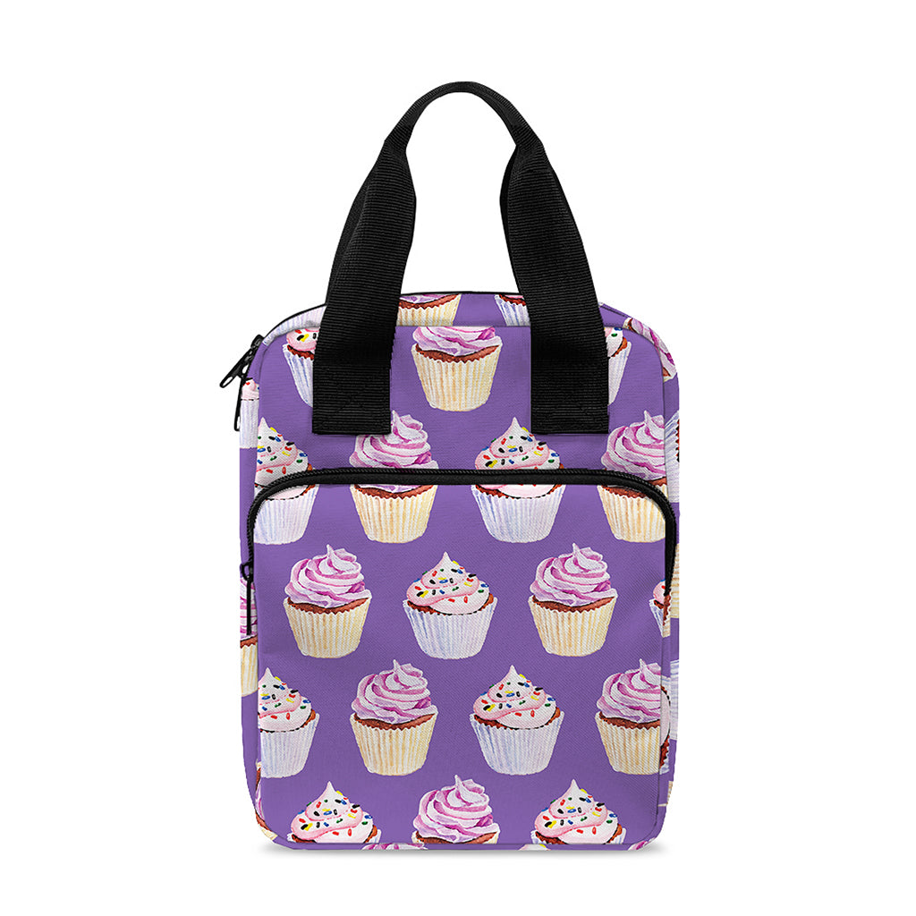 Purple Cupcake Pattern Print Bible Tote Bag