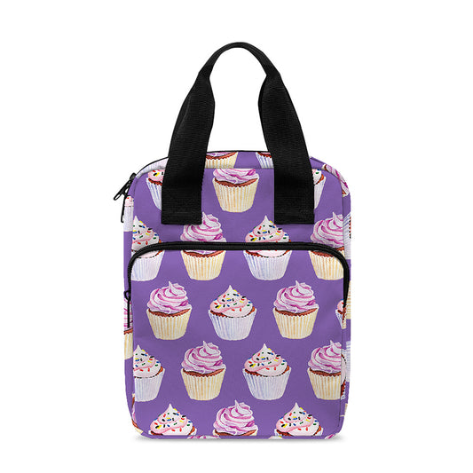 Purple Cupcake Pattern Print Bible Tote Bag