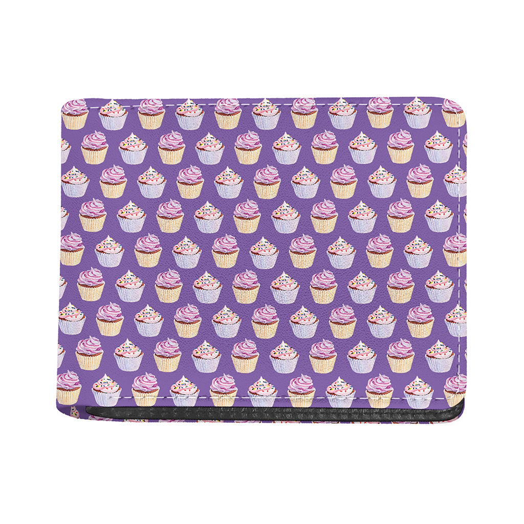 Purple Cupcake Pattern Print Bifold Wallet