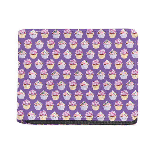 Purple Cupcake Pattern Print Bifold Wallet
