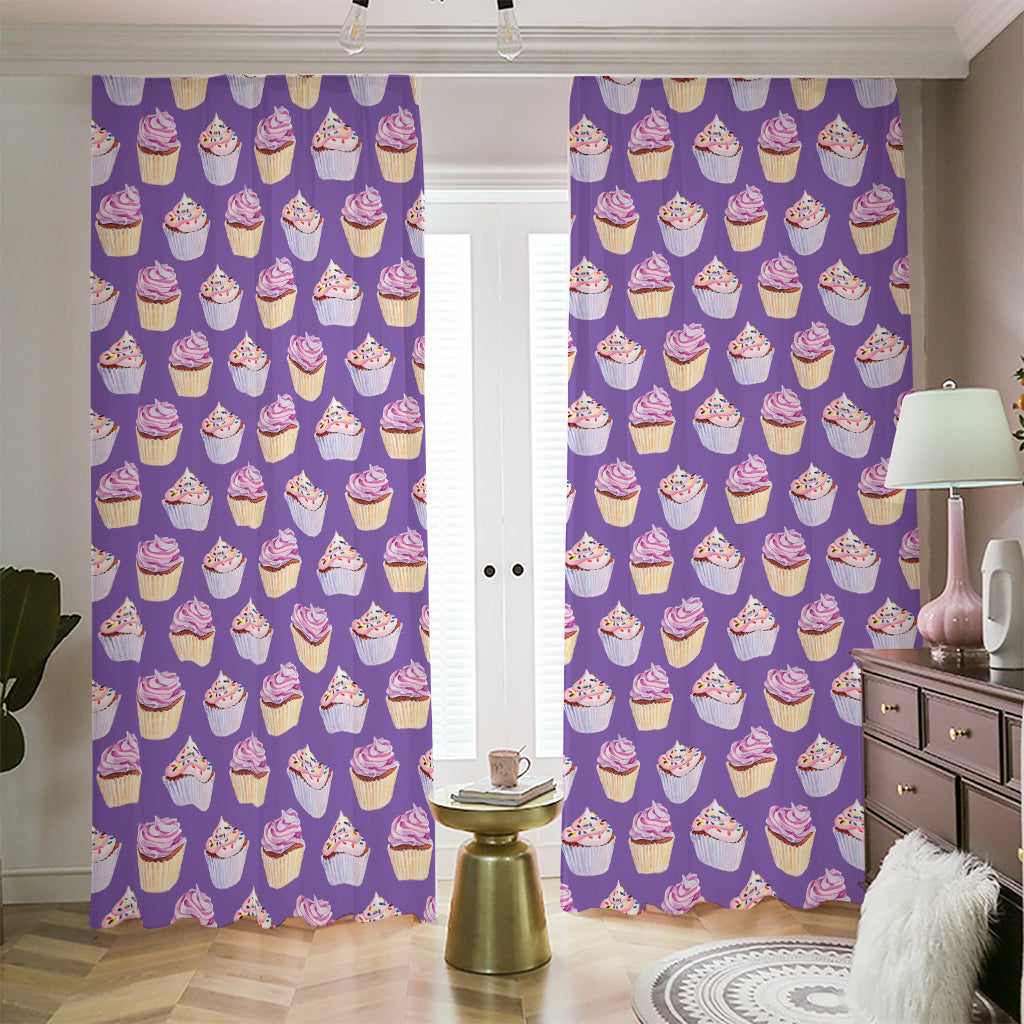 Purple Cupcake Pattern Print Blackout Pencil Pleat Curtains