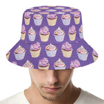 Purple Cupcake Pattern Print Bucket Hat