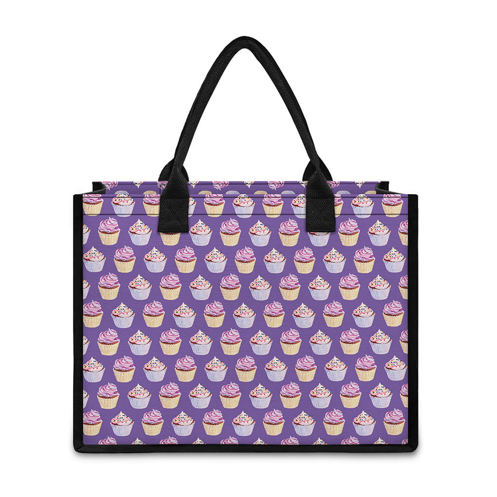 Purple Cupcake Pattern Print Canvas Tote Bag