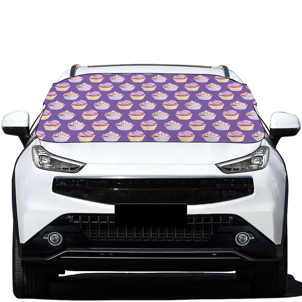 Purple Cupcake Pattern Print Car Windshield Snow Cover