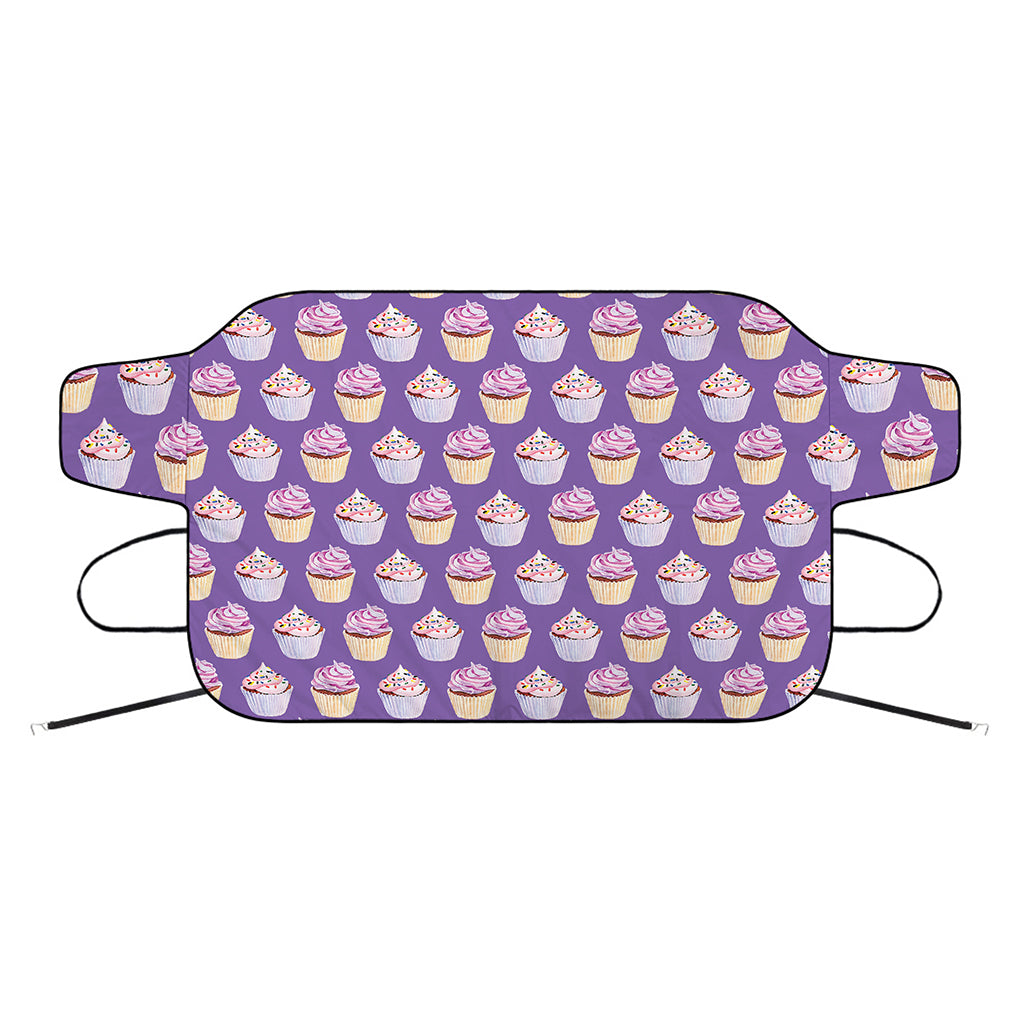 Purple Cupcake Pattern Print Car Windshield Snow Cover