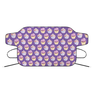 Purple Cupcake Pattern Print Car Windshield Snow Cover