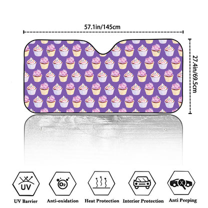 Purple Cupcake Pattern Print Car Windshield Sun Shade