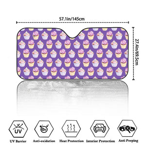 Purple Cupcake Pattern Print Car Windshield Sun Shade