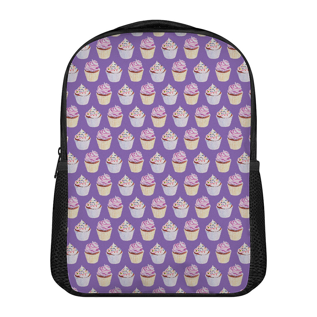 Purple Cupcake Pattern Print Casual Backpack