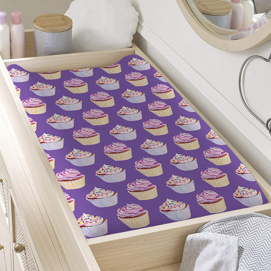 Purple Cupcake Pattern Print Changing Pad Cover