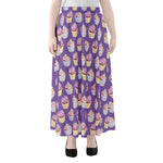 Purple Cupcake Pattern Print Chiffon Maxi Skirt