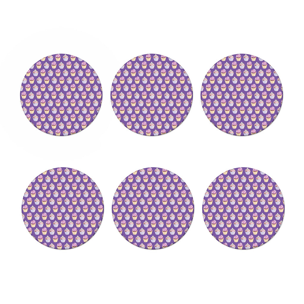 Purple Cupcake Pattern Print Coaster Set