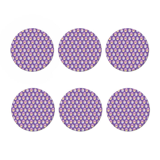 Purple Cupcake Pattern Print Coaster Set