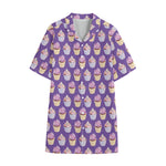 Purple Cupcake Pattern Print Cotton Hawaiian Shirt