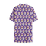 Purple Cupcake Pattern Print Cotton Hawaiian Shirt