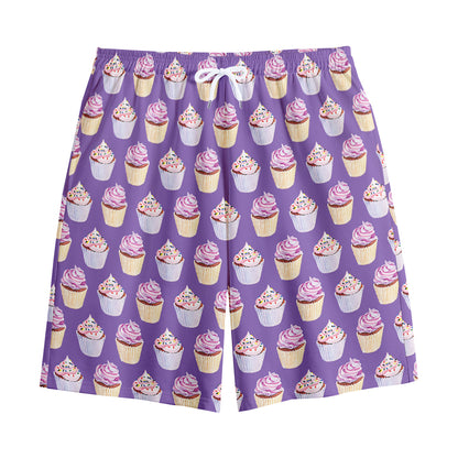 Purple Cupcake Pattern Print Cotton Shorts