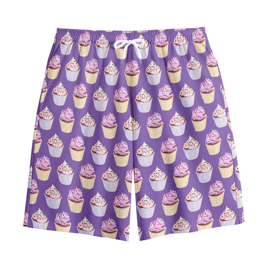 Purple Cupcake Pattern Print Cotton Shorts