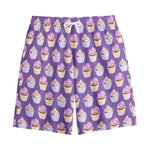 Purple Cupcake Pattern Print Cotton Shorts