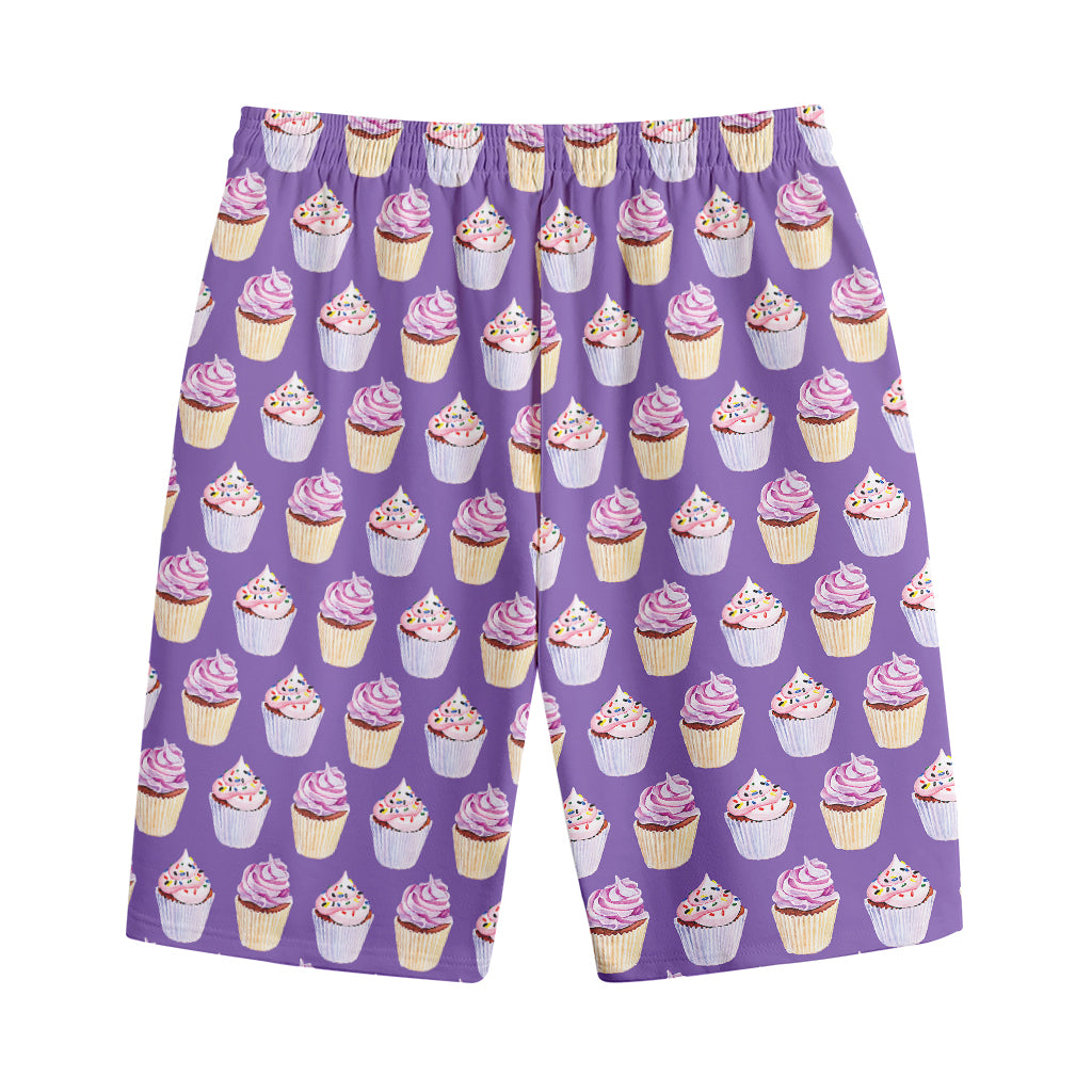 Purple Cupcake Pattern Print Cotton Shorts