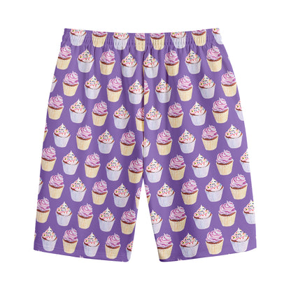 Purple Cupcake Pattern Print Cotton Shorts