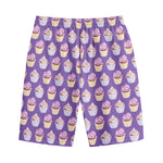 Purple Cupcake Pattern Print Cotton Shorts
