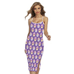 Purple Cupcake Pattern Print Cross Back Cami Dress