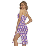 Purple Cupcake Pattern Print Cross Back Cami Dress