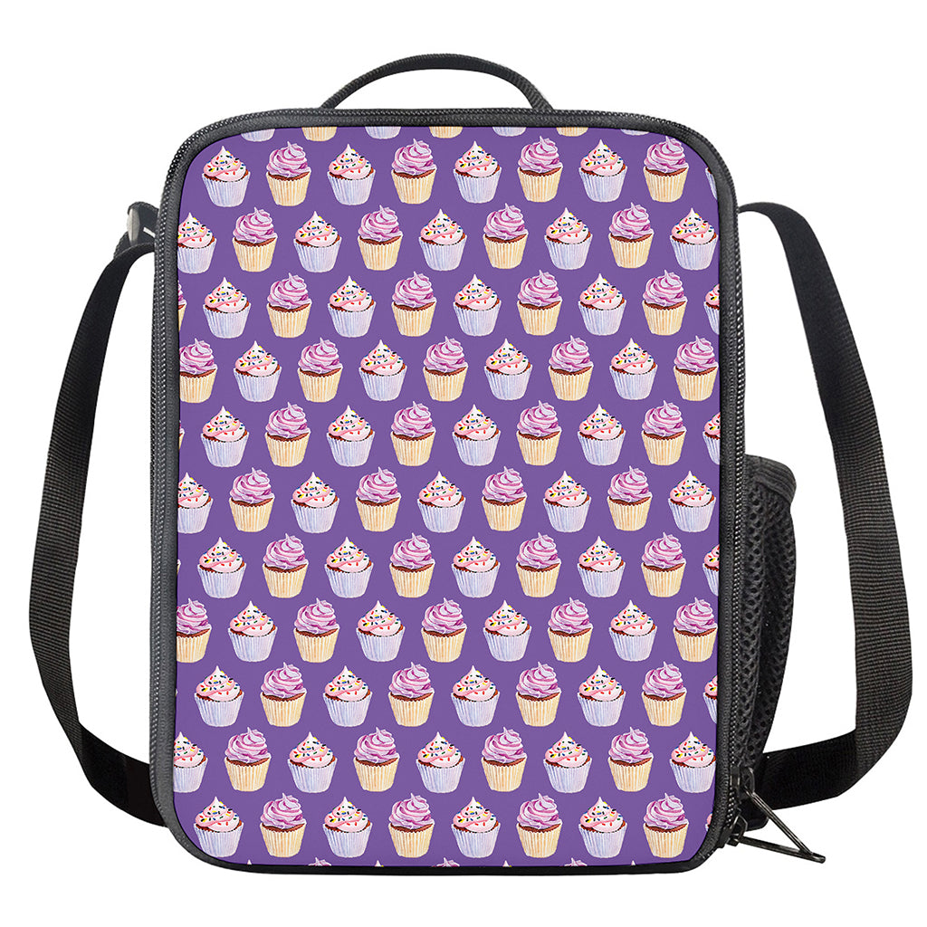 Purple Cupcake Pattern Print Crossbody Lunch Bag
