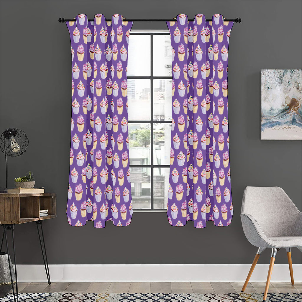 Purple Cupcake Pattern Print Curtain