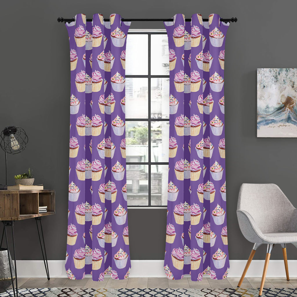Purple Cupcake Pattern Print Curtain
