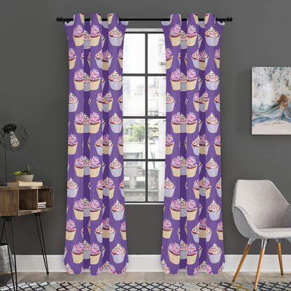 Purple Cupcake Pattern Print Curtain