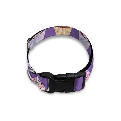 Purple Cupcake Pattern Print Dog Collar
