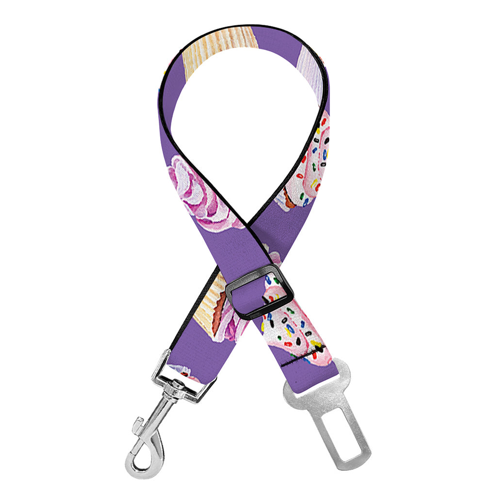 Purple Cupcake Pattern Print Dog Seat Belt