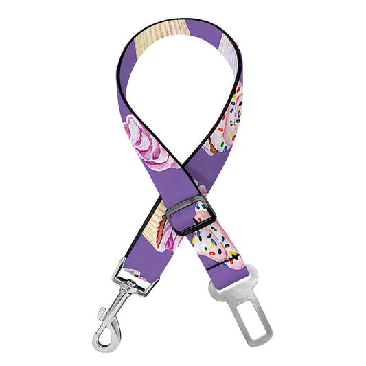 Purple Cupcake Pattern Print Dog Seat Belt